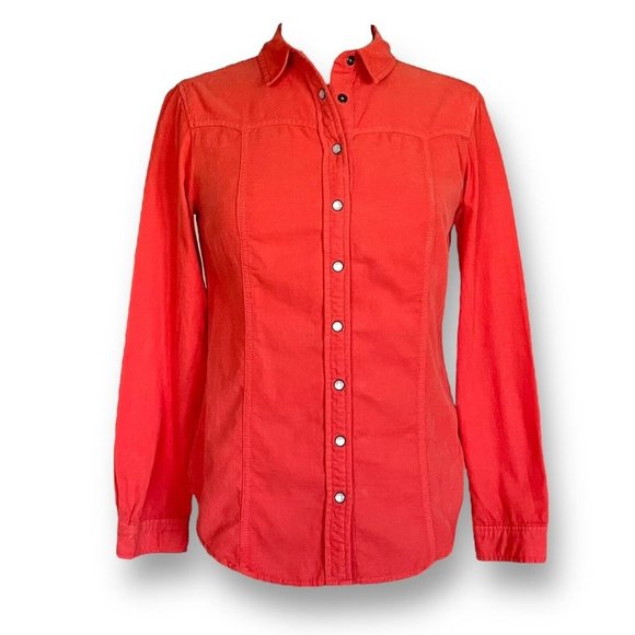 Holding Horses Womens Coral Pearl Snap Shirt Sz 0 Western Corduroy Anthropologie - Picture 3 of 8